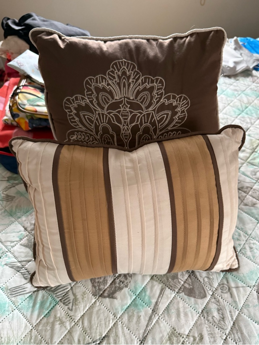 Set of 2 Bedroom Decorative Brown and Tan Throw Pillows